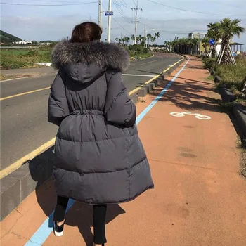 

Winter New Korean Style Large Fur Collar Loose Fit Women Large Size Mid-length Slimming Down Jacket Women Thick Over-the-Knee