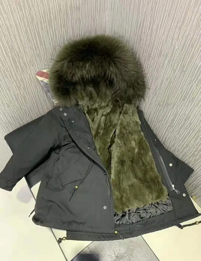picture 2 Зимние куртки Настоящий мех кролика пальто натуральный мех воротник с капюшоном пальто теплая парка детская куртка одежда для маленьких мальчиков и девочек Y1918 - Цвет: picture 2