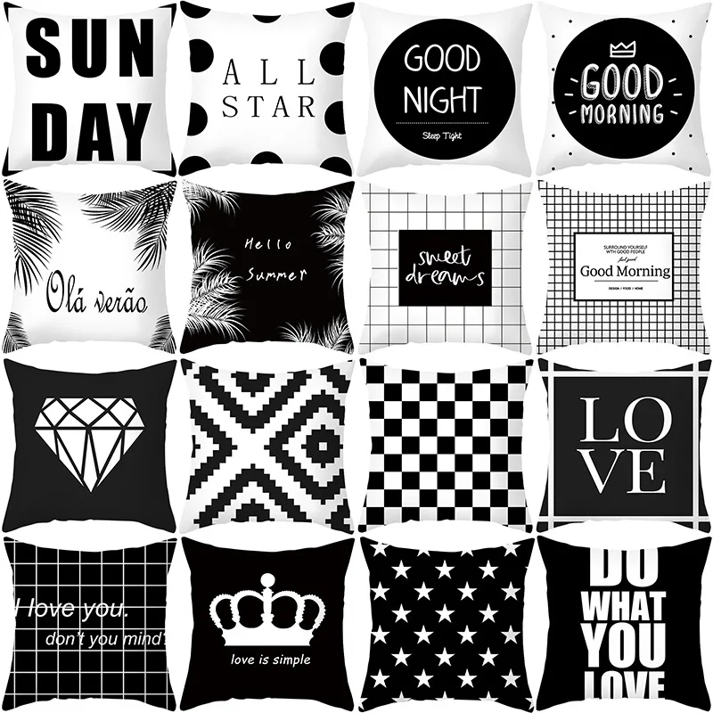 

Geometry Cushion Cover 45x45 Polyester Pillowcase Decorative Sofa Cushions Pillowcover Home Decor Black And White Pillow Cases