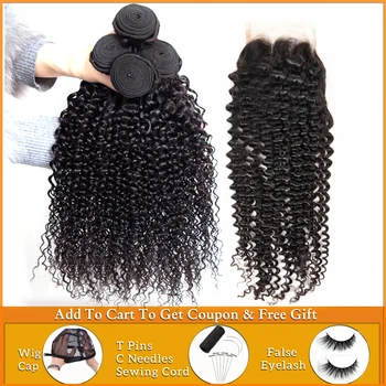 

afro kinky curly hair bundles with closure Brazilian hair weave bundles with closure human hair bundles with closure non-remy