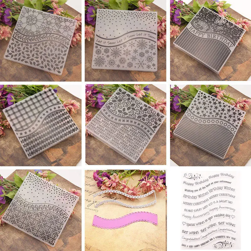 6" DIY Plastic Embossing Folders with Clear Stamp and Cutting Die Cuts Scrapbooking Embossed Stamping Template Card Making Set