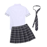 Adult Women School Girls Uniform Costumes Cosplay Parties Shirt with Plaid Mini Skirt Tie Roleplay 1