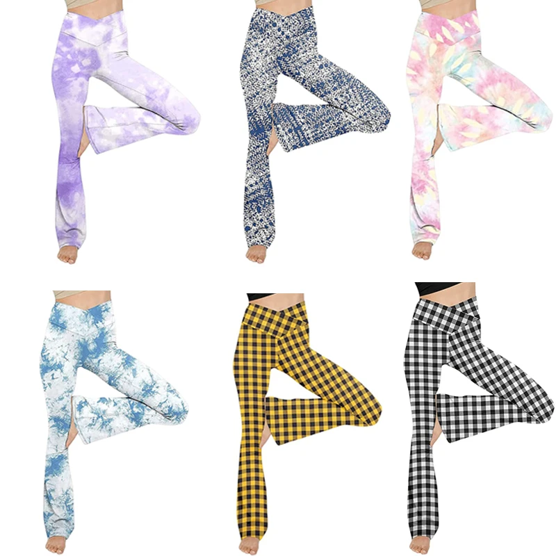 Wide Leg Sport Pants Women Leggings High Waist Stretch Flare Long Trousers Ladies Fitness Dance Yoga Slim Jogger Sports Wear New women glossy striped tight stretch yoga dance fitness pants leggings comfortable women gym sport yoga high waist legging