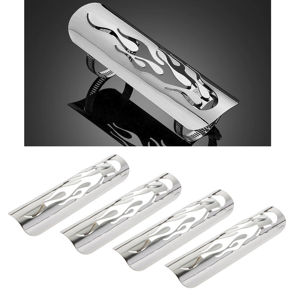 4 Pierced Flame Exhaust Pipe Heat Shield Cover Guard For Harley Cruise White
