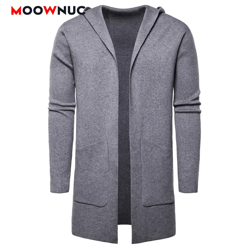 Мужской модный длинный свитер зимний Кардиган мужской однотонный теплый осенне