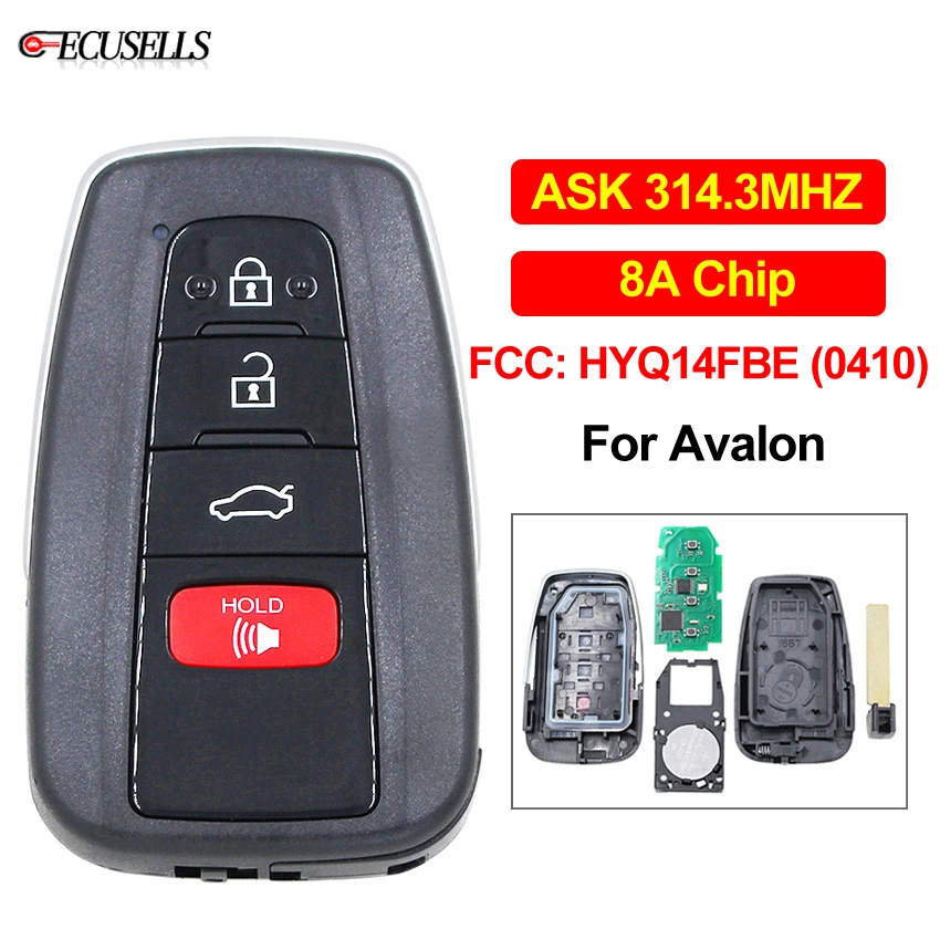 3+1/4 Button Remote Smart Car Key Fob ASK 314.3MHz with 8A Chip HYQ14FBE FCC ID: 14FBE-0410-US for Toyota Avalon
