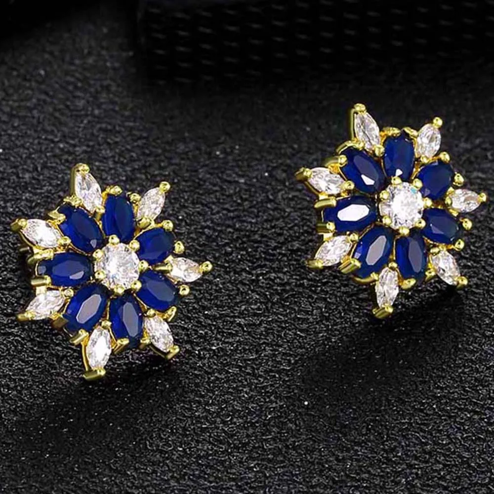 

Hot Sale Luxury Flower Design Copper CZ Crystal Rhinestone Stud Earrings For Women Girls Korean Earrings Fashion Jewelry