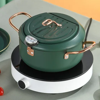 

Restaurant Home Tempura Deep Fryer Carbon Steel With Thermometer Cooking Tool Multifunctional Easy Clean For Induction Cooker