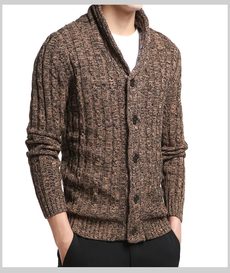 Nanquan Men Slim Fit V-Neck Button Solid Ribbed Knit Cardigan Sweater 
