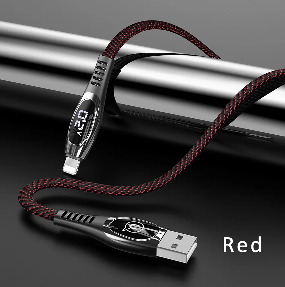 USAMS USB кабель для iPhone X XS XR XS Max 8 7 6 6s Plus кабель для мобильного телефона 2A быстрое зарядное Освещение кабель с цифровым дисплеем