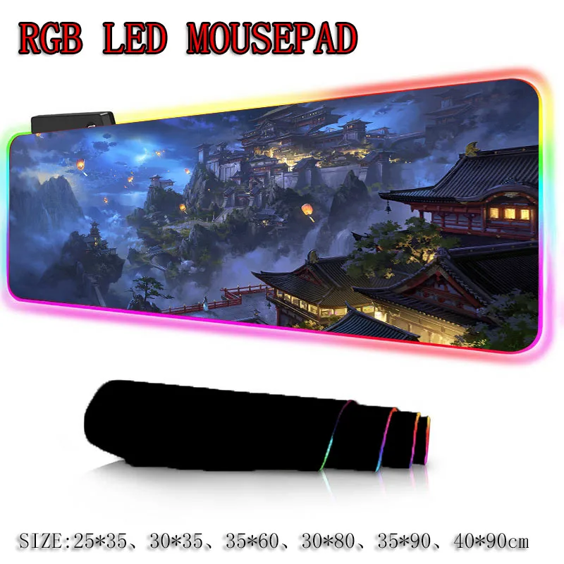 XGZ фантазия пейзаж RGB светодиодный большой коврик для мыши USB Проводное освещение игровой геймер Коврик для мыши Клавиатура красочный светящийся Настольный коврик