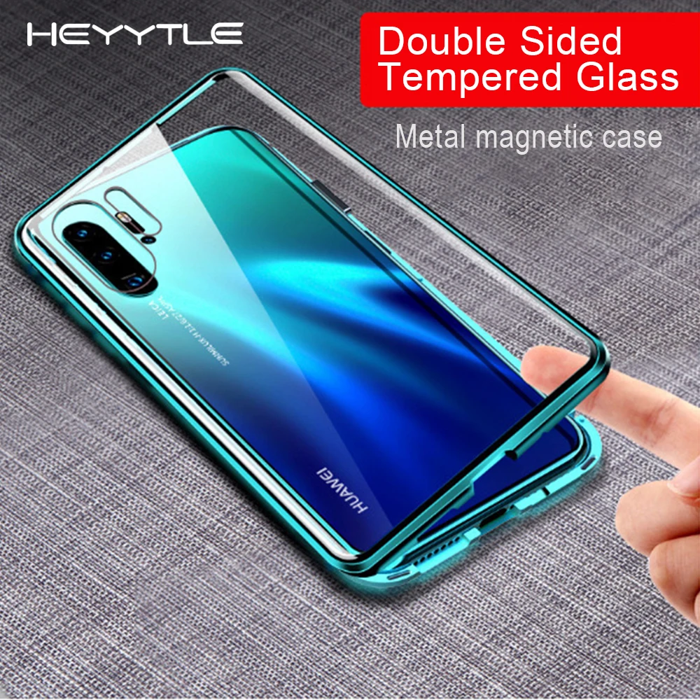 

Heyytle Upgrade Double Sided Glass Magnet Case For Huawei P20 P30 Pro Mate 20 Metal Magnetic Case For Honor 10 Y9 360 Full Cover