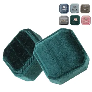

Velvet Double Ring Box Octagon Wedding Ceremony Ring Box with Detachable Lid