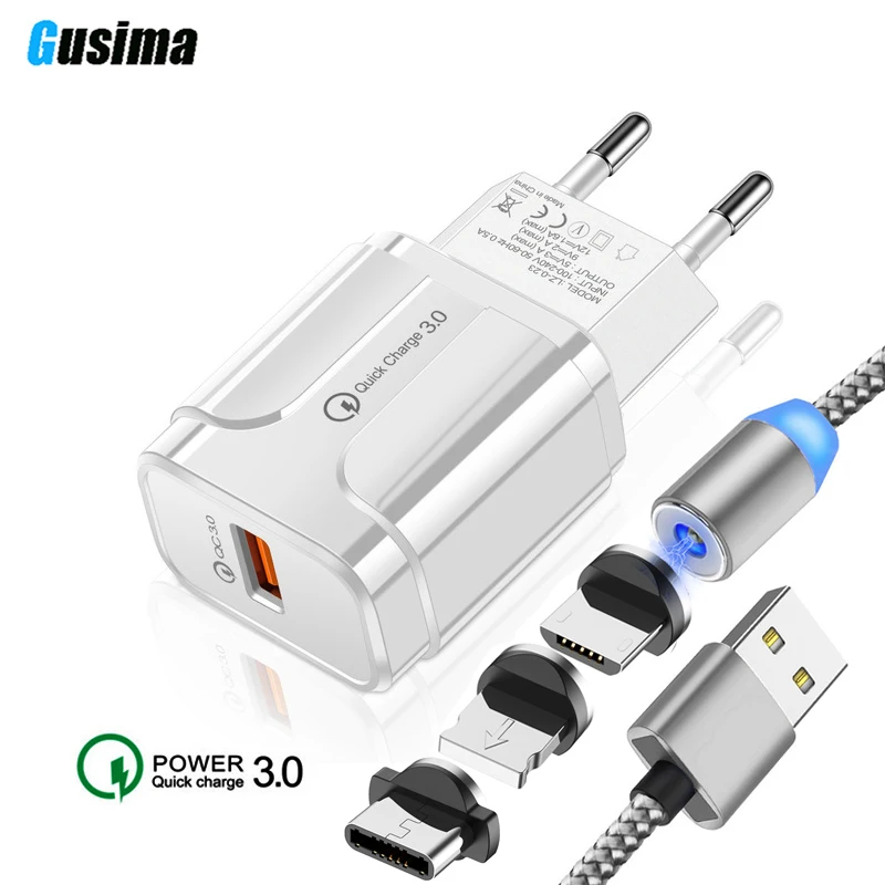 

Quick Charge 3.0 18W QC 3.0 Fast charger USB portable Charging Mobile Phone Charger with Magnetic Cable for iphone Samsung