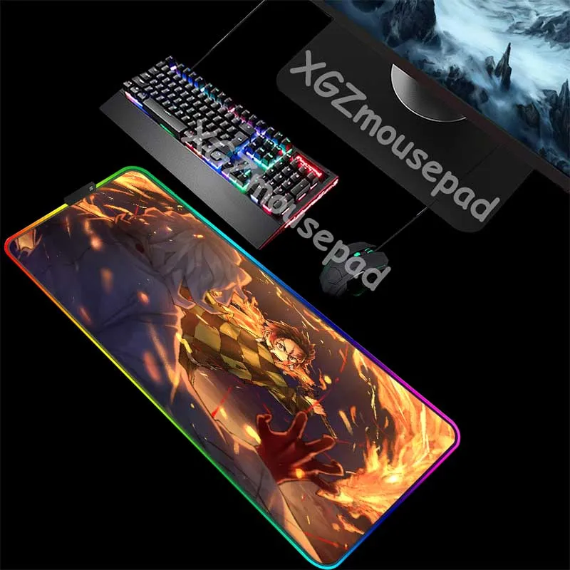  XGZ Large RGB Mouse Pad Lock Edge Anime Flame Swordsman Custom Internet Cafe Computer Desk Mat Non-