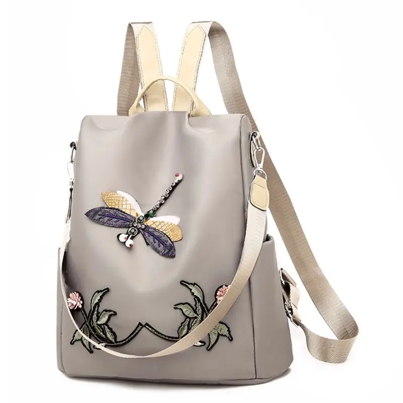 

3D Embroidery Dragonfly Chinese Style Backpack Outdoor Large-Capacity Travel Bag Daypack Convertible Shoulder Bag Handbag A69C