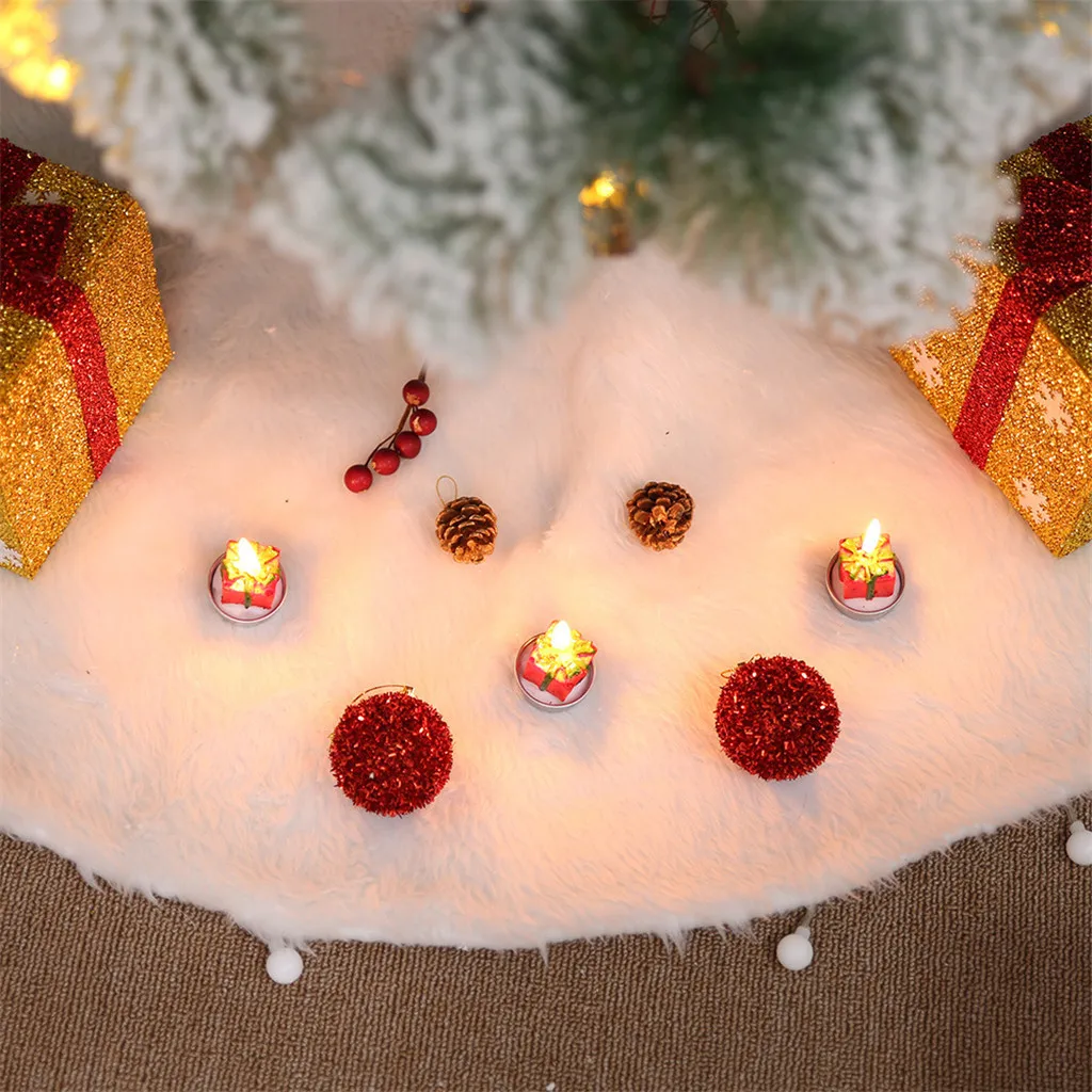 Soft Christmas Long Hair Christmas Tree Skirt Plush Tree Skirt Pure White Pad Xmas Decor buffalo plaid kerstboom rok@30