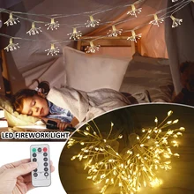 LED Firework String Lights 8 Mode Explosion Star Copper Silver Wire Fairy Light Decoration Lamp Remote Control String Light