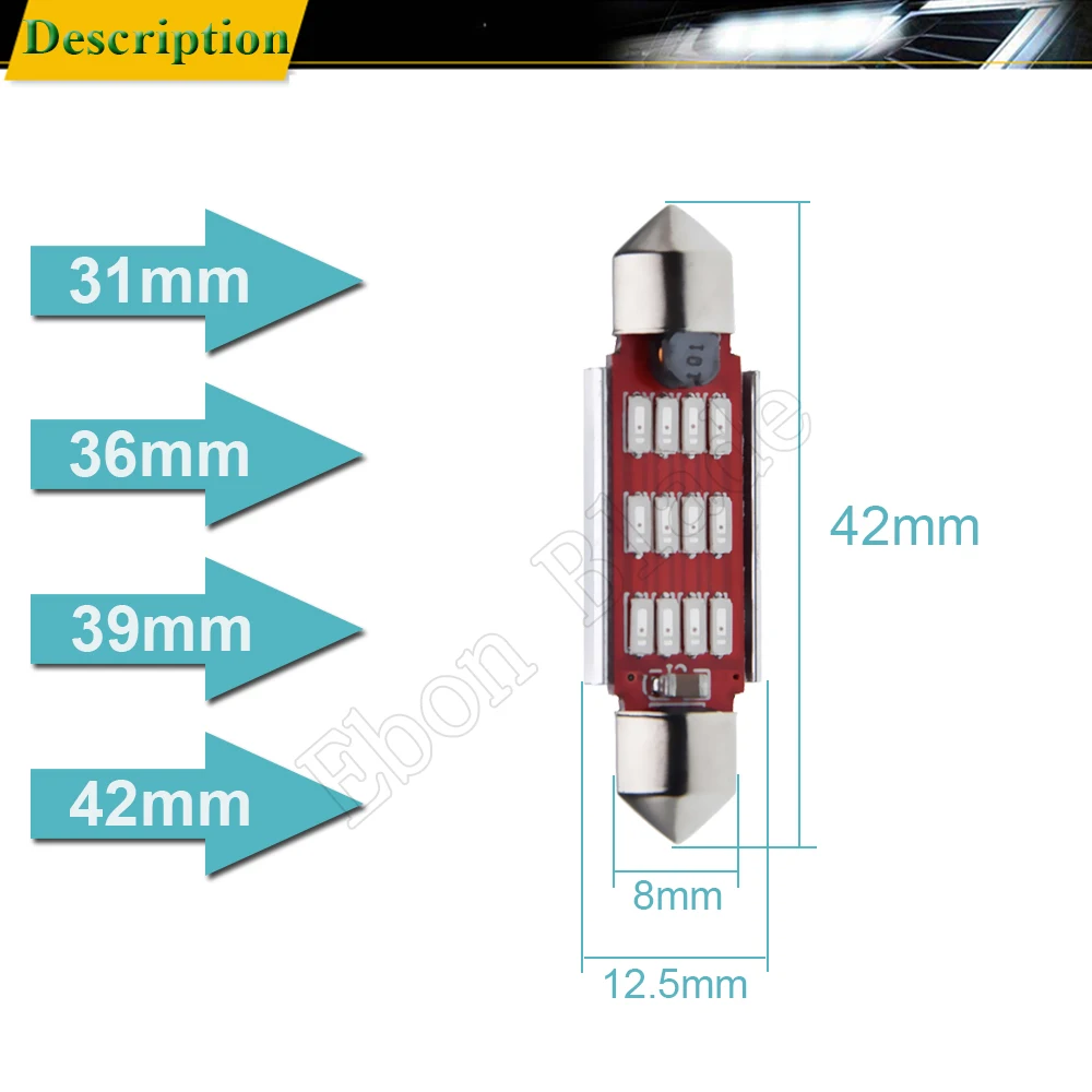 31mm 36mm 39mm 41mm 42mm 10   ĵ 佺  ڵ LED ׸   Ʈ, 4014 12 SMD ȣ   C5W 12V AC