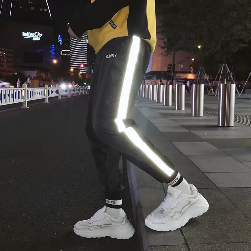 

Spring And Autumn Korean-style Couples Trend Cool Loose Casual Sports Pants Men's Handsome Casual Reflective Beam Leg Harem Pant