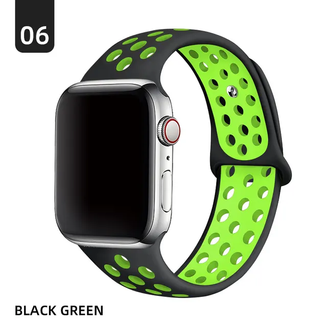 Silicone Strap For Apple Watch band 40mm 44mm 38mm 42mm 44 mm Rubber watchband smartwatch bracelet iWatch series 3 4 5 6 se band Black with green