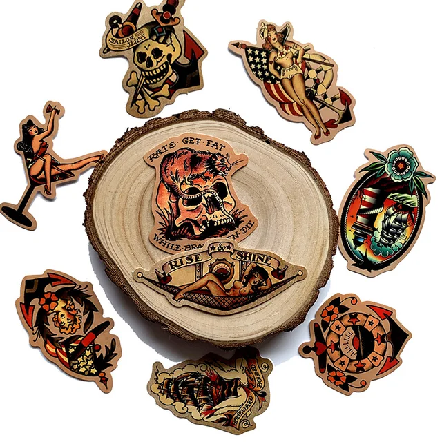 Retro old school  tattoo style sticker refrigerator skateboard trolley case decals backpack Tables waterproof PVC sticker 2