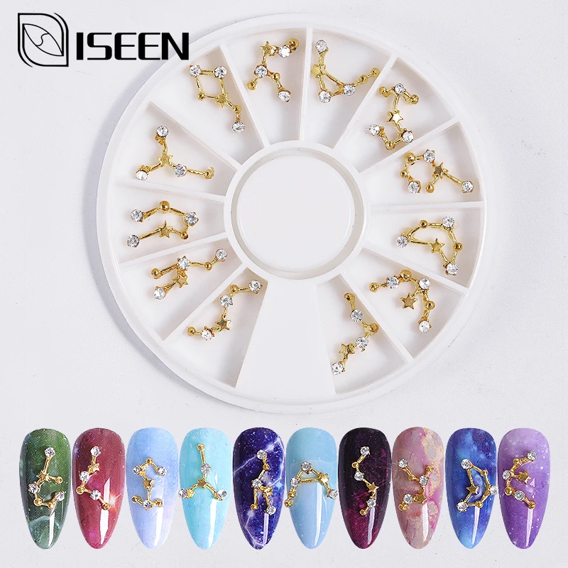 

Nail Art Decorations Set Gold Metal Twelve Constellations Nail Design Shiny Crystal Nail Rhinestone Alloy Ornaments Manicure