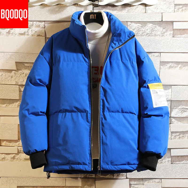 M-5XL, зимняя куртка, Мужская парка, Белая теплая модная куртка с воротником-стойкой, Мужская теплая однотонная куртка в стиле хип-хоп, толстые куртки и пальто, парки