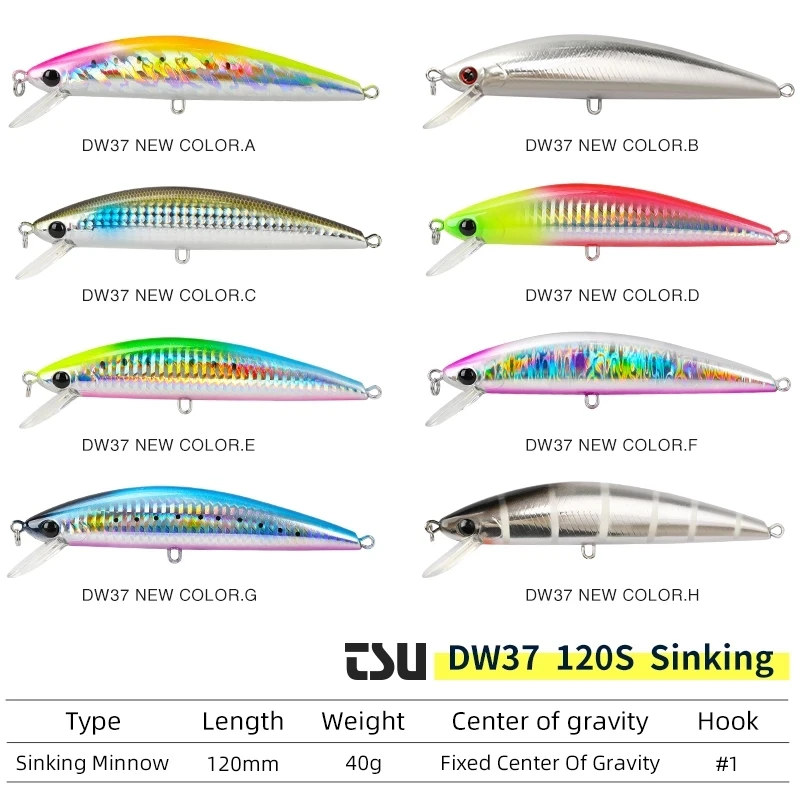 TSURINOYA Новый DW37 Рыболовная Приманка Minnow 12 см 40g искусственные опускается на дно жесткие приманки пескаря