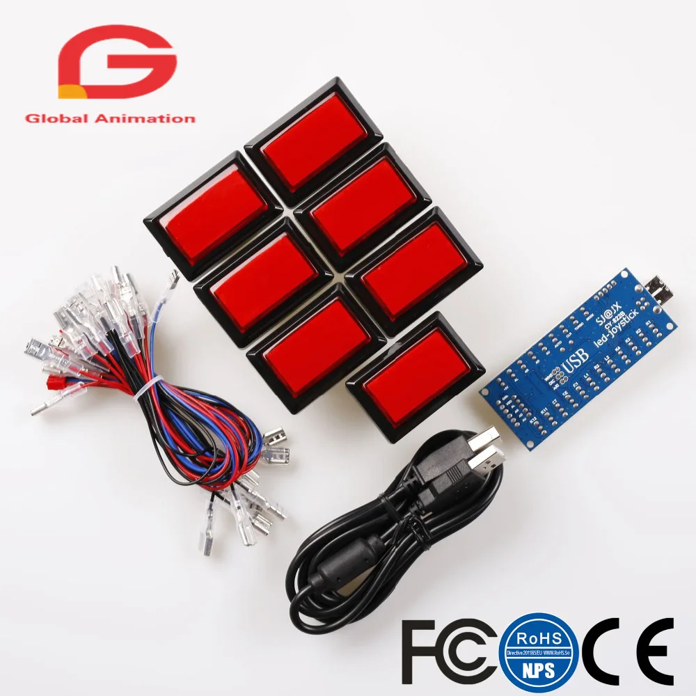 

Arcade Game Kit DIY Rectangular LED Illuminated Push Button + Zero Delay USB Encoder Cable For Beatmania Lidx Video / Raspberry