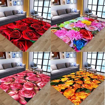 

Large Rose Flower 3D Printing Crystal Velvet Suede Carpet Encrypted Anti-skid Area Rugs Floor Mat Carpets For Living Room
