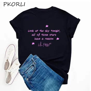 

Harajuku Lil Peep Star Look At The Sky Tonight T Shirt Women Men Lil Peep Merch Streetwear Tshirt Cotton Summer Tops Oversized