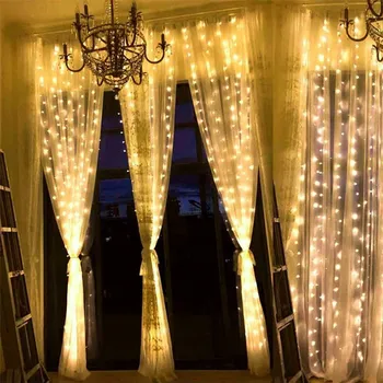 

Thrisdar Window Curtain LED String Light 3X2M 3X3M 6X3M Outdoor Icicle Christmas Fairy String Light Wedding Garden Fairy Garland