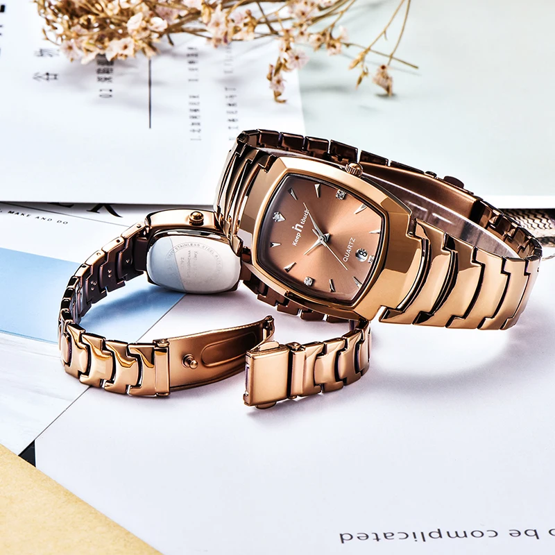 Модные кварцевые часы с календарем, водонепроницаемые парные часы из нержавеющей стали, роскошные Брендовые мужские и женские наручные часы