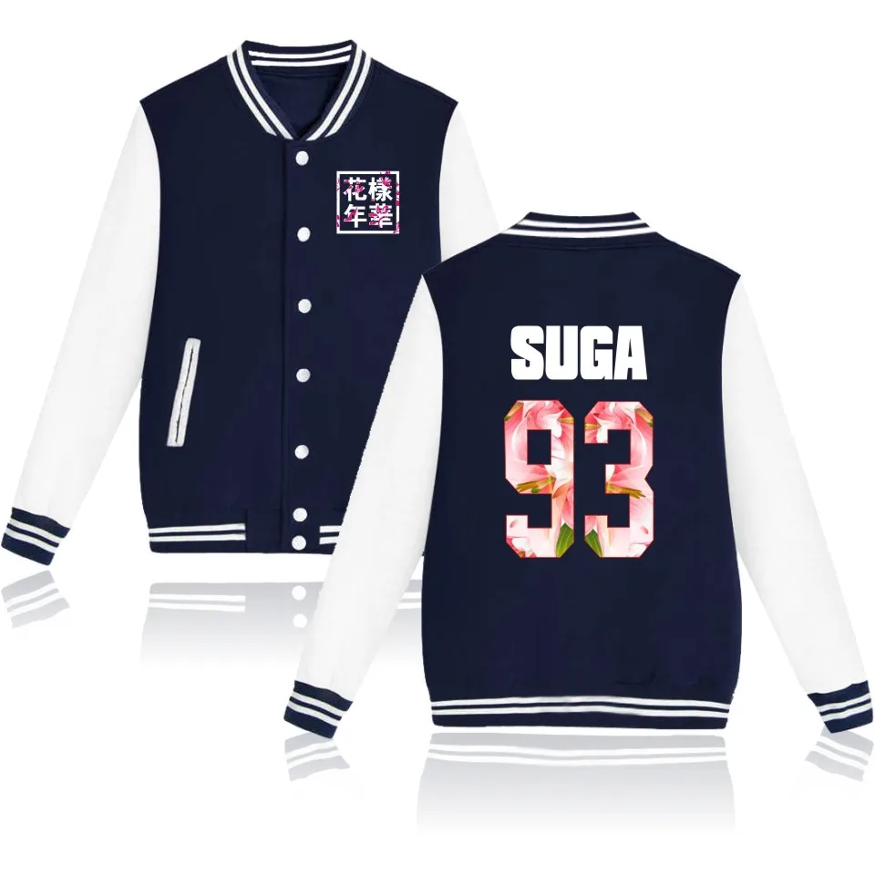93 SUGA Navy Kpop бейсбольная куртка для женщин Bangtan мальчиков альбом цветочный принт, буквы фанатов поддерживающий спортивный свитер Harajuku спортивные костюмы одежда - Цвет: 93 SUGA Navy