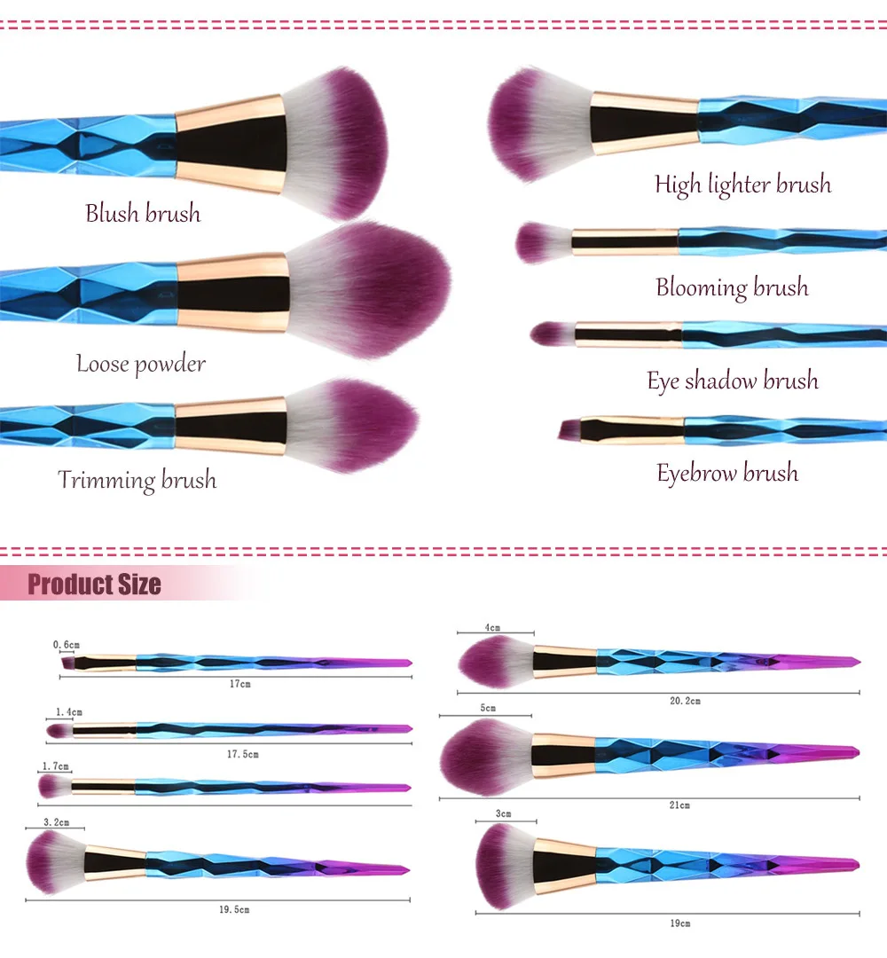 

B rushes Set Foundation 7Pcs Diamond Makeup Blending Powder e yeshadow Contour C oncealer Blush Cosmetic Beauty Make Up Tools