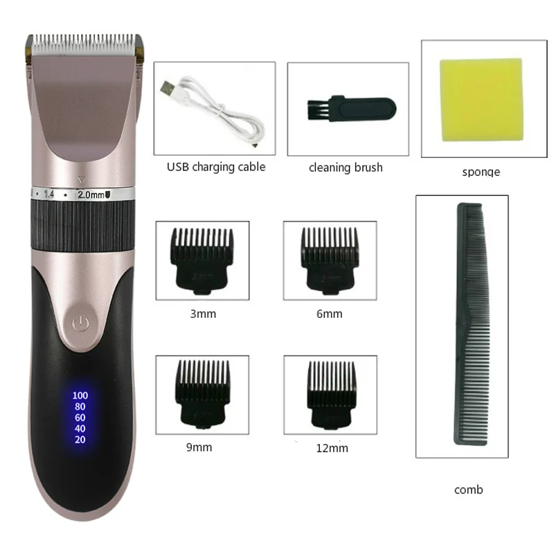 Professional Hair Clipper Men's Barber Beard Trimmer Rechargeable Ceramic Blade Hair Cutting Machine Adult Kid Haircut Low Noise