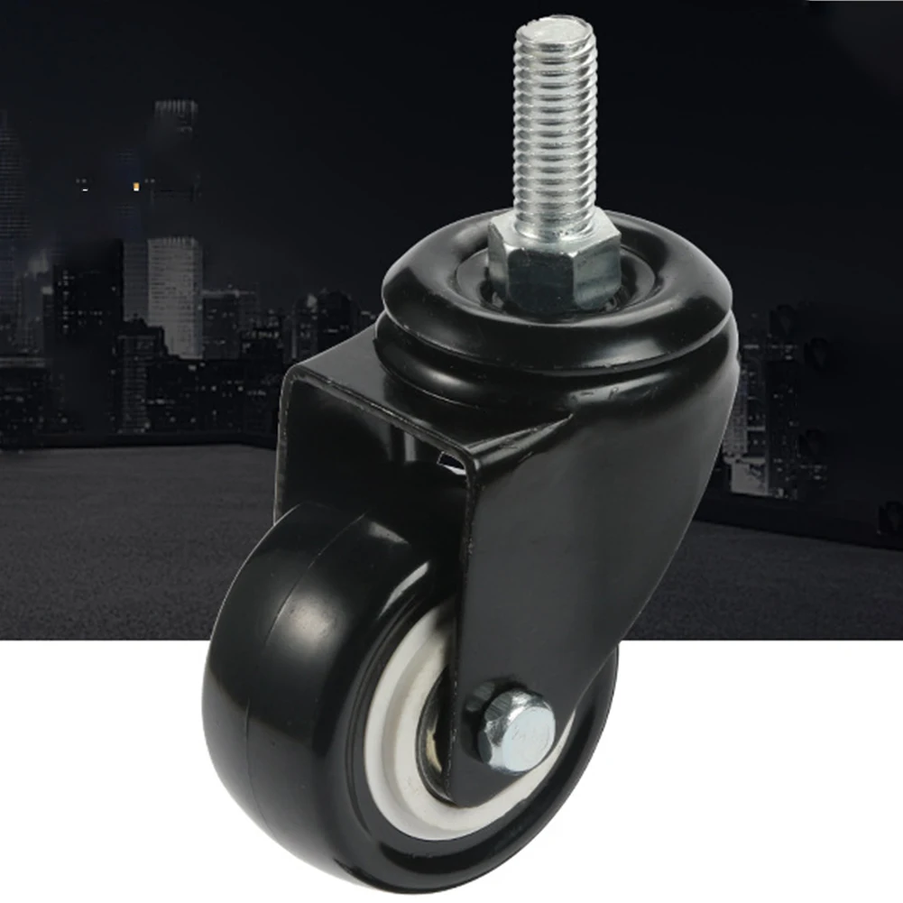 

2PCS 360 Degree Rotary Cart Casters Industrial Furniture Wear Resistant Threaded Stem Mute Black PU Replacement Universal Wheel