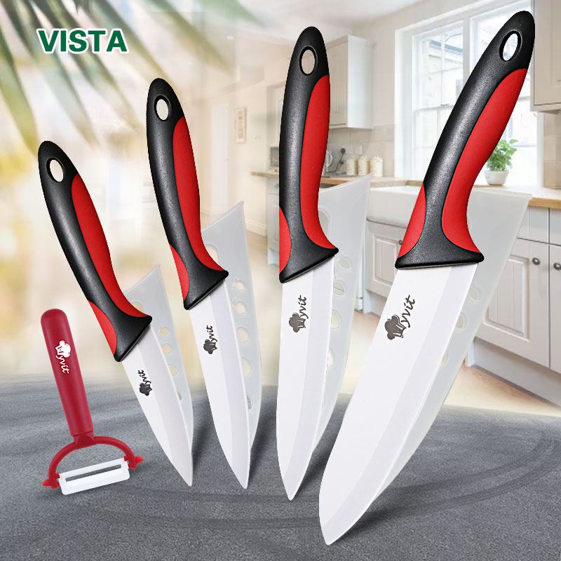  Ceramic Knives Kitchen knives 3 4 5 6 inch Chef knife Cook Set+peeler white zirconia blade Multi-color Handle High Quality 