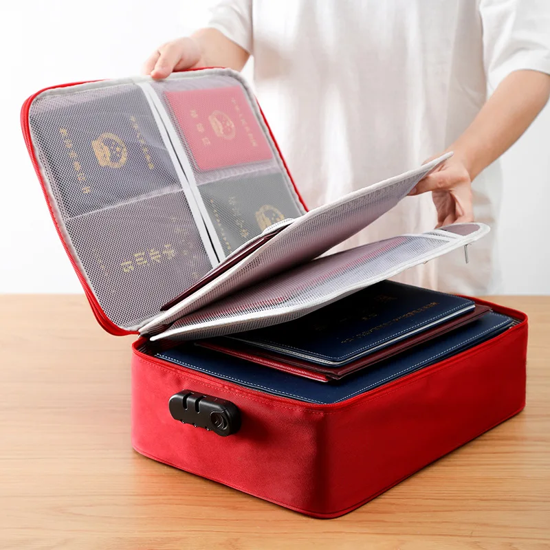 

Portable Document Storage Bag Large-capacity Portfolio Double-layer Multi-function Passport Document Package with Password Lock