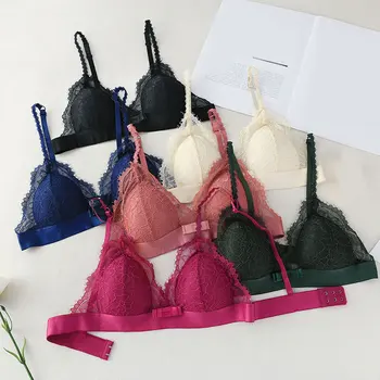 

Women Lingerie Seamless Underwear Wireless Triangle Cup Lace Bra Deep V Girls Thin Bralette Soft Triangle Cup