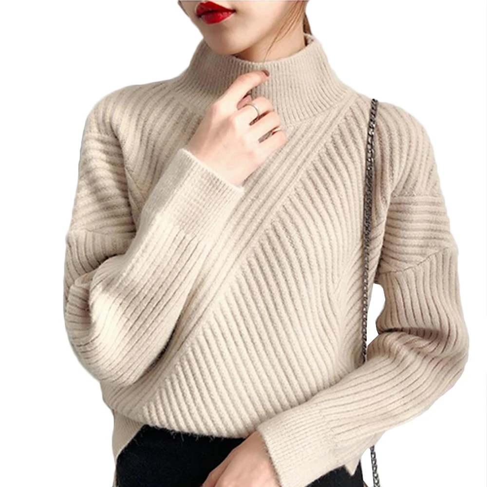 

Sovalro Solid Color Women Causal Sweater Autumn Winter Turtleneck Long Sleeves Female Pullovers Knitted Pit Femme Tops Outwear