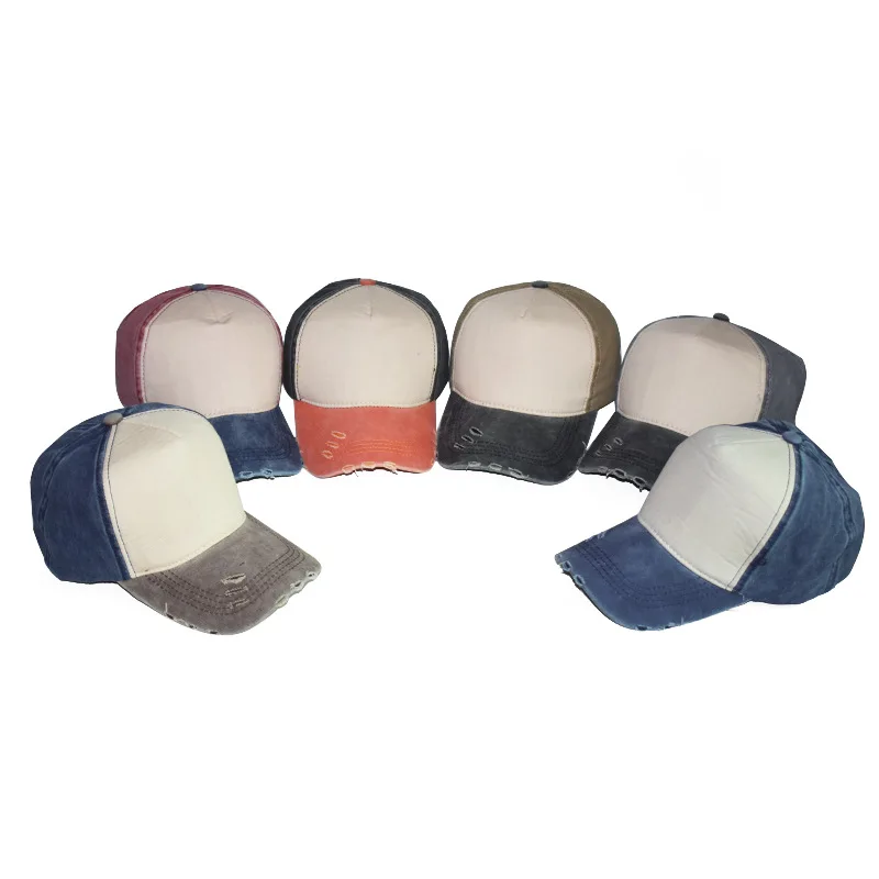 Pure cotton light plate coating water washing rod ball cap splicing color cap Korean sun hat sun-shading cap