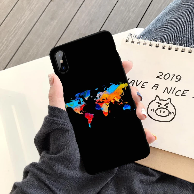 GYKZ карта мира путешествия просто Go чехол для телефона для iPhone XS MAX X 11Pro XR 7 8 6 6s плюс Модный черный силиконовый мягкий чехол