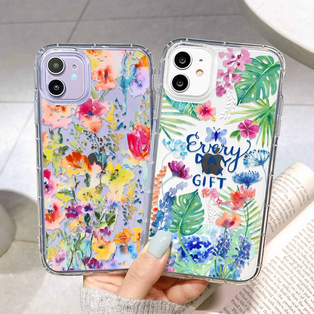 Case For Iphone 12 Pro Max Cases Silicone Funda Iphone 11 Pro 13 Mini XR X Xs Max 7 8 Plus Capa iphone11 Pro Flora Phone Covers