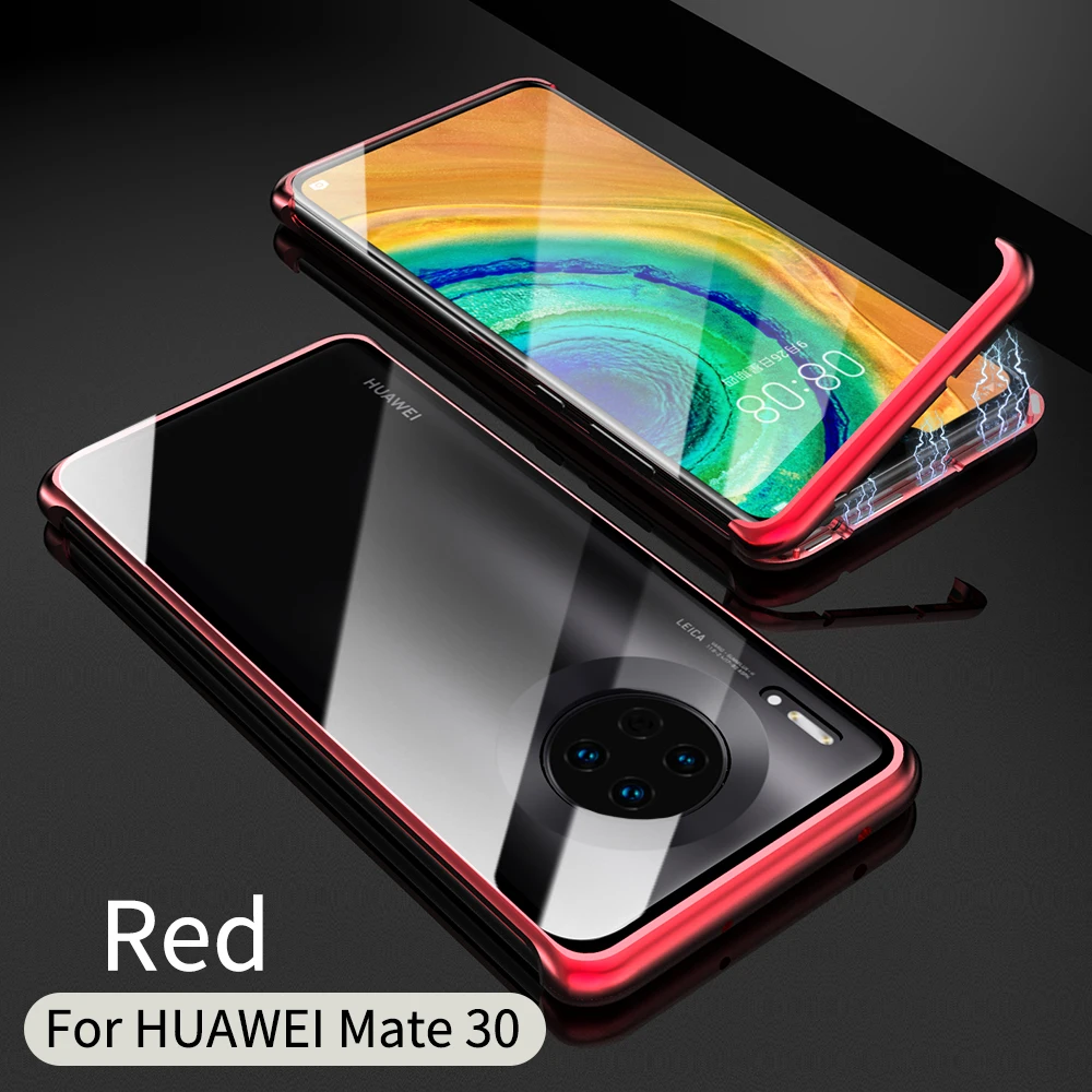 Алюминиевый металлический бампер с закаленным стеклом, чехол для huawei mate 30 Pro, чехол, Магнитная Адсорбция, установка, чехол для телефона