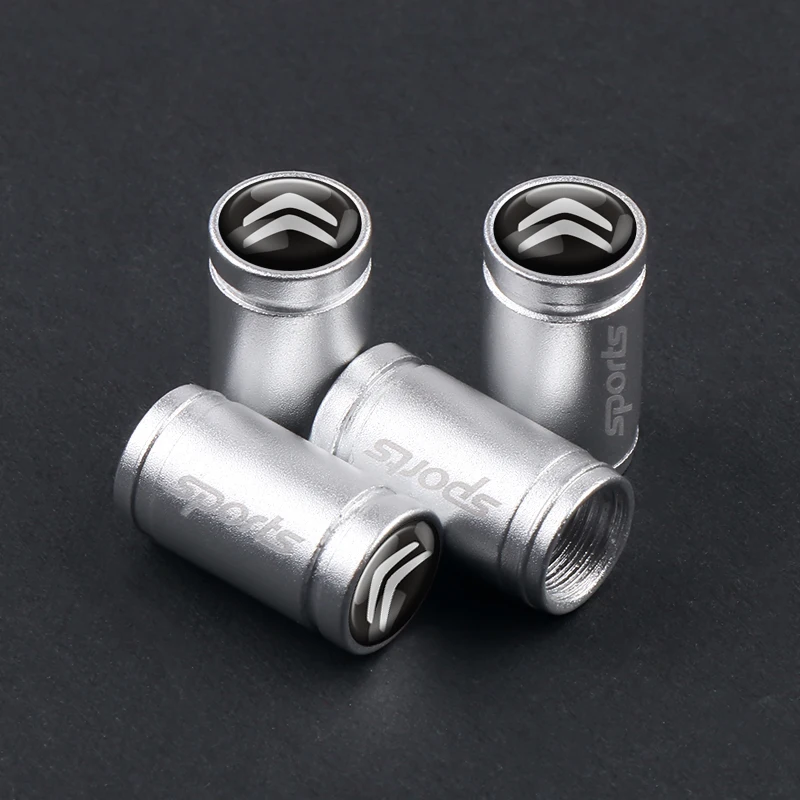 Серебристый Car Styling 4pcs Aluminum alloy SPORT Emblem Car Tire Valve Cap Tyre Air Stems Caps for Citroen C4 C5 C3 C2 C1 C4L Picasso Saxo - Цвет: Серебристый