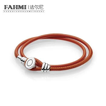 

FAHMI 100% 925 Sterling Silver 597194CSO-D-1 MOMENTS Spicy Orange Double Leather Bracelet with Button Clasp Original Women's
