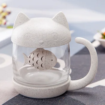 

Filter glass water cup family flower tea cartoon lovely cat with cover office Cup lovely cup coffee mugs creative