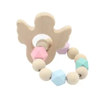 

Baby Teether rodent Bracelet Molar Stick Non Toxic Silicone Bite Stick Cute Cartoon Pattern Toy Baby Gym Wood 7 Colors